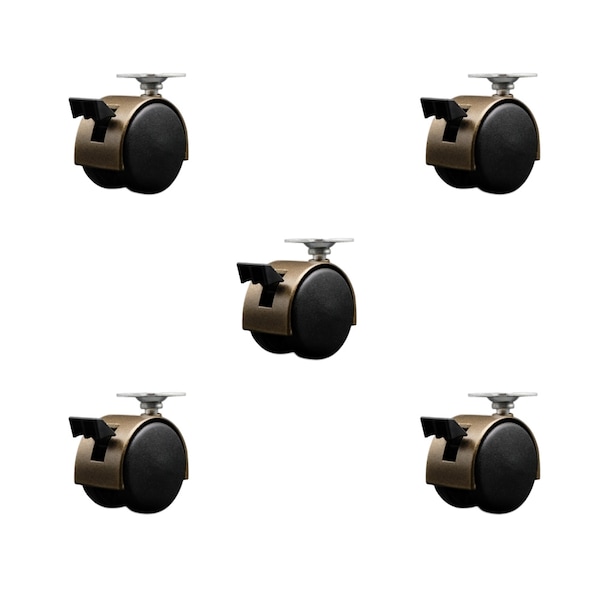 Service Caster 2'' Antique Metal Hood Twin Caster with Brake Nylon Wheels Top Plate, 5PK SCC-TP02S50D-NYS-WA-B-5 - main